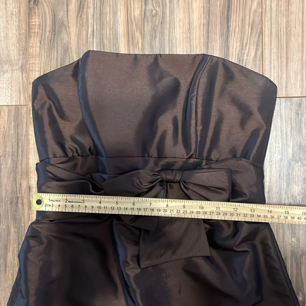 Amsale Size 8 Chocolate Brown Satin Evening Gown – Bow Waist Formal Dress - Picture 4 of 8